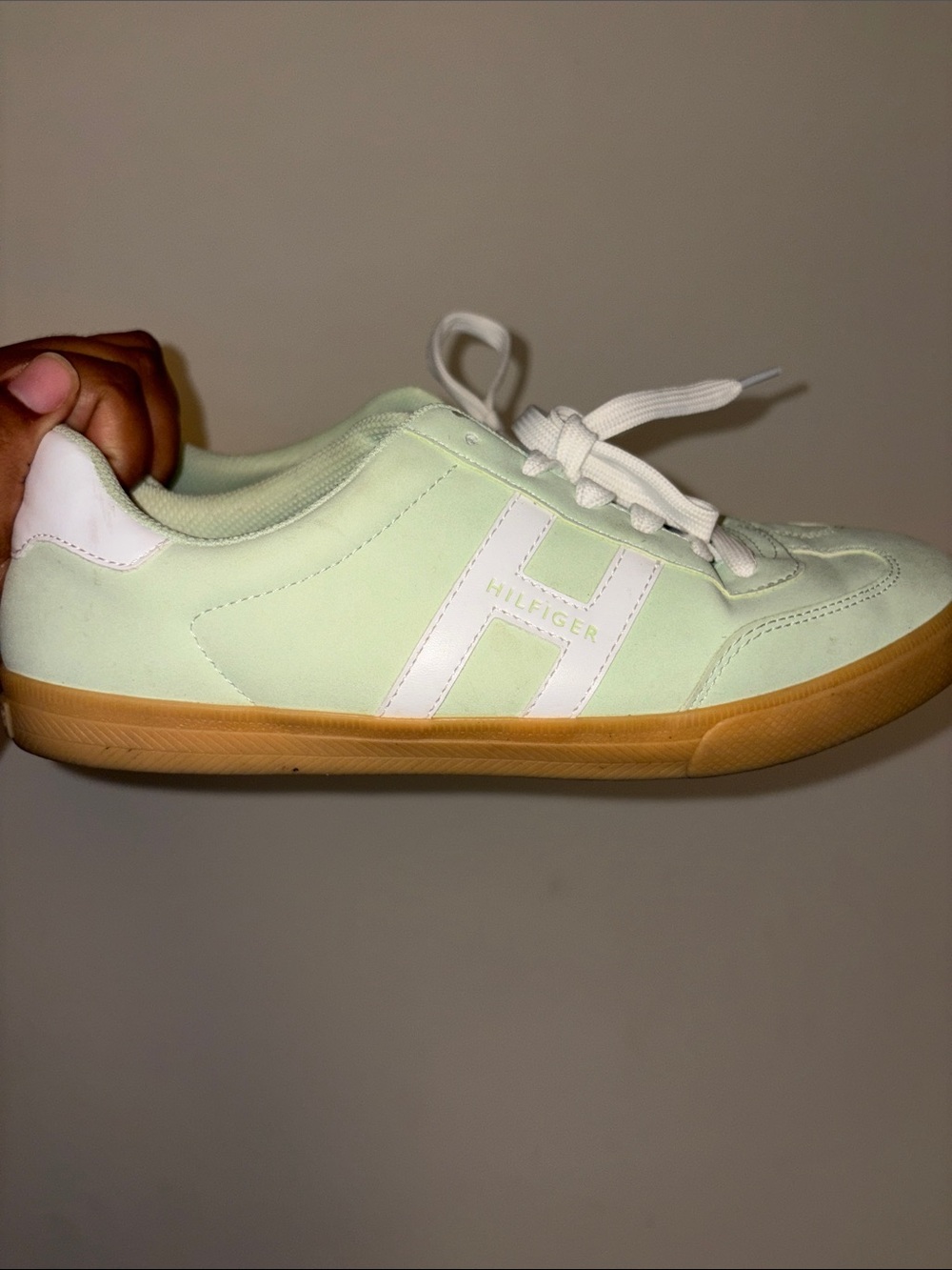 Tommy Hilfiger Mint Green and White Lace-Up Sneakers